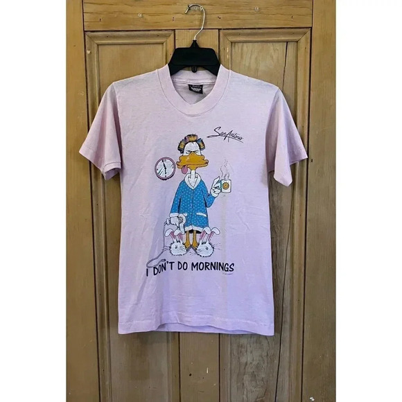 Screen Stars Best Womens I Don’t Do Mornings San Antonio T-Shirt Small Pink VIN - Picture 1 of 9
